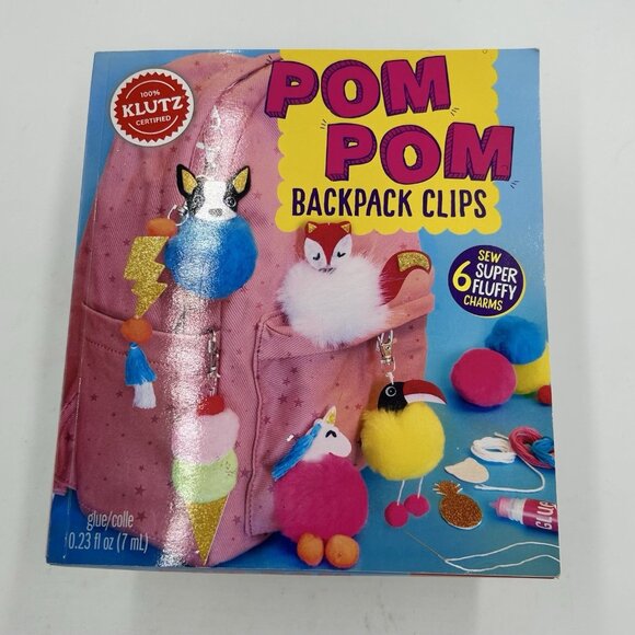 KLUTZ New Pom Pom Backpack Clips Craft Kit & Book Makes 6 Charms Ages 10+ - Picture 1 of 8